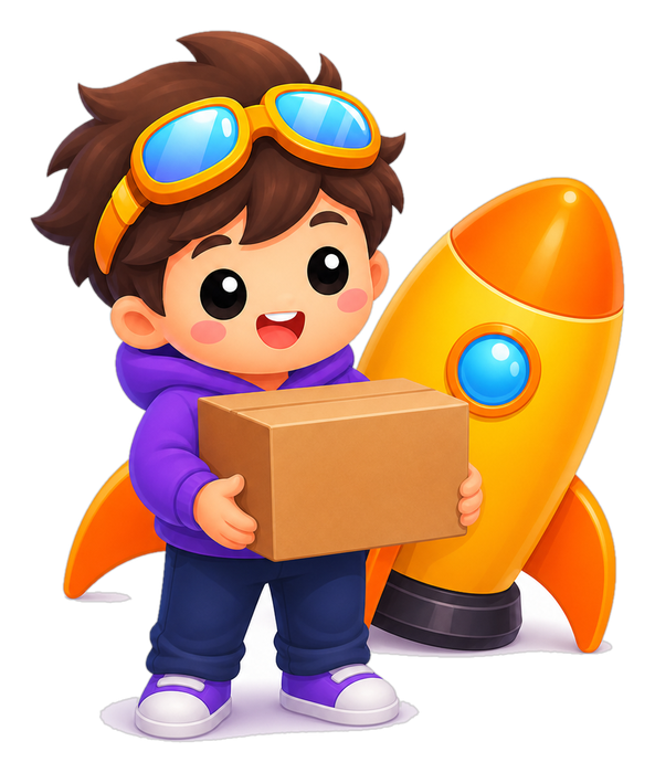The LaunchPrintLabs mascot carrying a delivery box