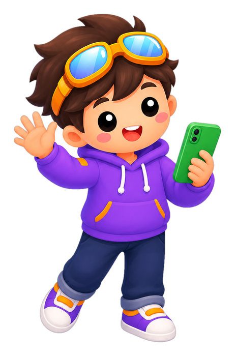 The LaunchPrintLabs mascot waving with a phone in hand